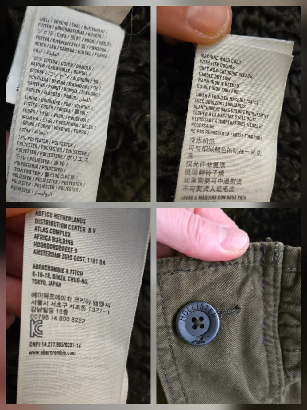 Hollister Olive Green Military Field Jacket Sherpa Lined Button Front MKY